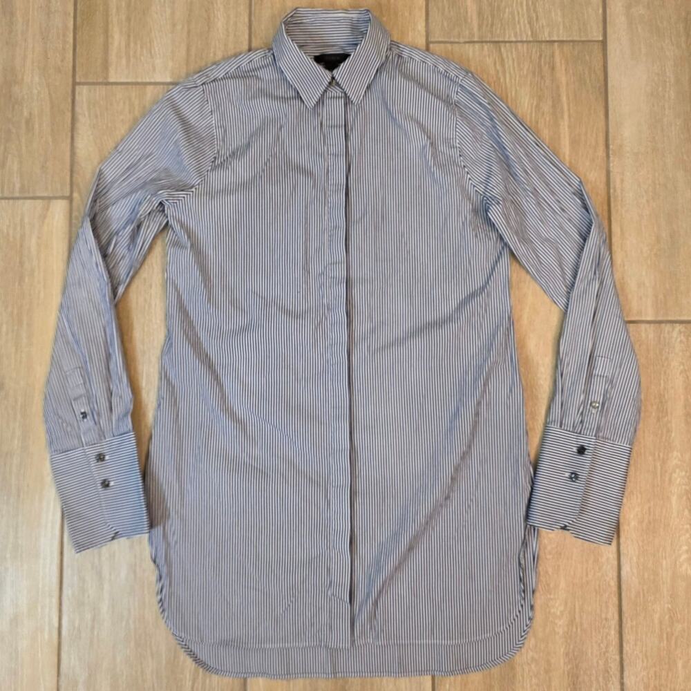 J. Crew Navy Blue White Stripe Stretch Cotton Button Down Shirt Size 2